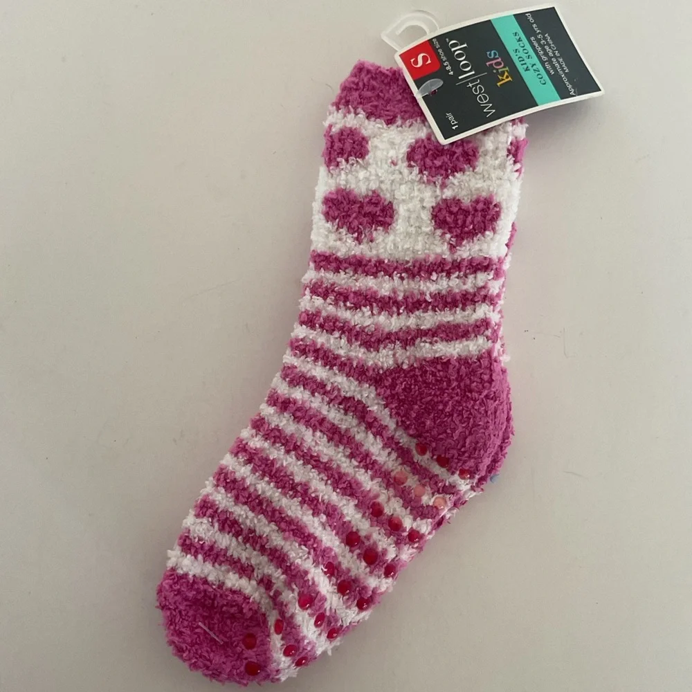 West Loop Kids Pink and White Cozy Socks with grip dots NWT